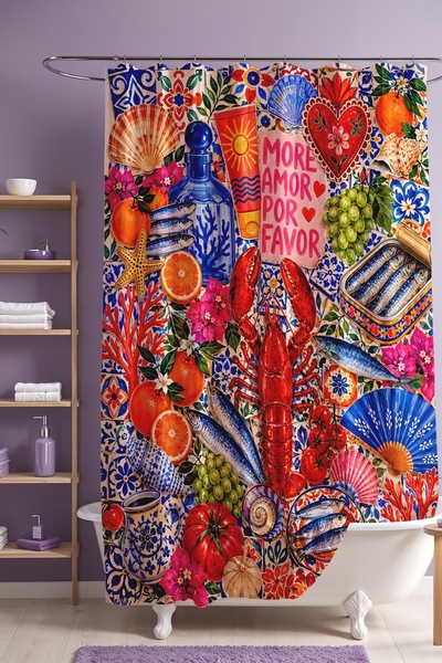EVPANYA Lobster and Fish Patterned Bathroom Curtain, Shower Curtain, Bathtub ...