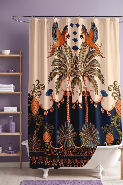 EVPANYA Palm Tree and Parrot Patterned Bathroom Curtain, Shower Curtain, Bath...