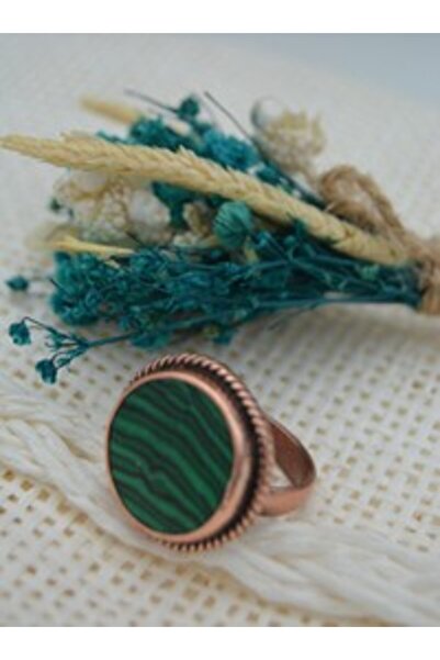 Stoneage Special Design Handmade Adjustable Ring Made from Malahit Stone - Gr...
