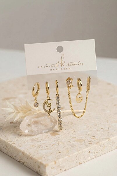 SORA GROUP ®   Gold Color Brass Zircon Stone 6-Piece Earring Set Combination