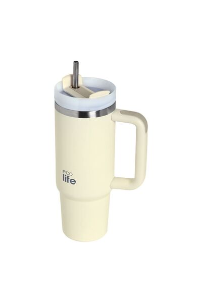Ecolife Ποτήρι με καλαμάκι - Κρεμ 900ml