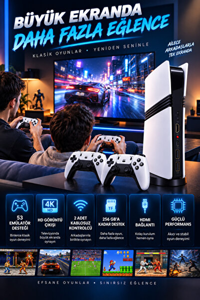 beemen GS5 Pro 53 Emülatör Destekli Retro Oyun Konsolu 2 Kablosuz Kol HDMI 256 GB TF Kart Desteği
