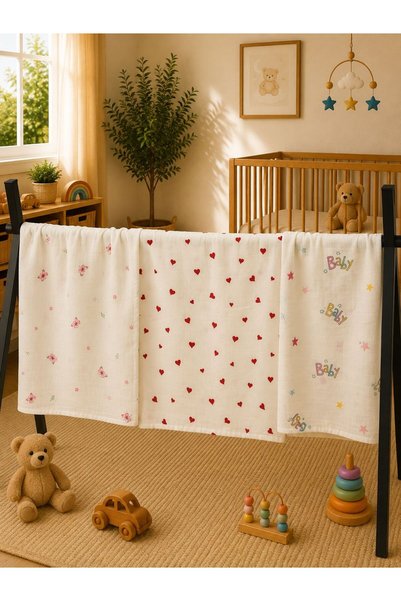 Zümra Baby Multi-Purpose Muslin Blanket Set of 3, Muslin Newborn Baby Blanket...