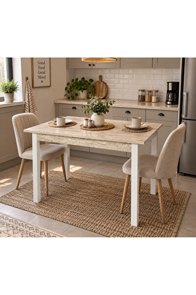 SÇ MASSAN 60 x 90 Mutfak Masası Traverten MDF Küçük Mutfak Masası Çalışma Mas...