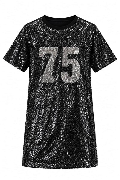 bb butik basic Γυναικείο 75 Μίνι Φόρεμα με Εμπριμέ Παγιέτες και Φόδρα FK3535