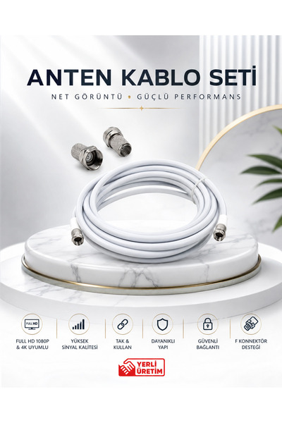 Derwell 8 Metre 4K Full HD Koaksiyel TV Uydu Anten Kablosu Seti - Güçlü Sinyal Aktarımlı Dayanıklı Televizyon Kablosu - Lnb Alıcı Uyumlu Yüksek Kalite Beyaz