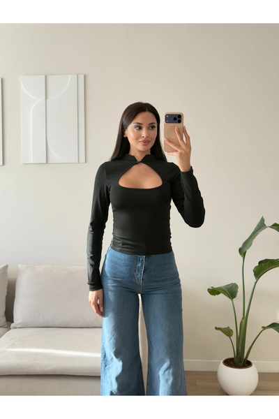 Zoom Butik Göğüs Pencere Balıkçı Bluz - SİYAH