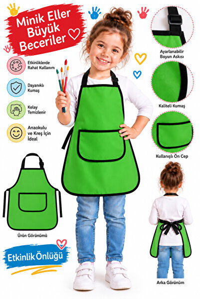 Leiste Green Kids Apron with Pockets Painting Activity Apron Washable Nursery...