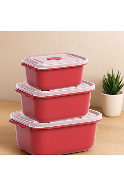 Mestore Red Rectangular Storage Container Set of 3 (500/1000/2000 ml)