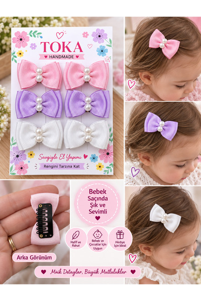 Handmade İncili saçsız bebek tokası