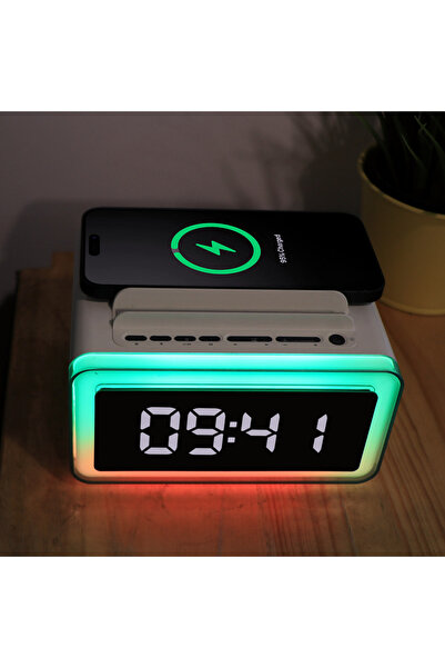 pazariz 6'sı 1 Arada Çalar Saat Bluetooth Hoparlör, Kablosuz Şarj, FM Radyo, RGB LED Ambiyans Işığı, Telefon Standı, USB ve MicroSD Destekli Taşınabilir Dijital Saat p14