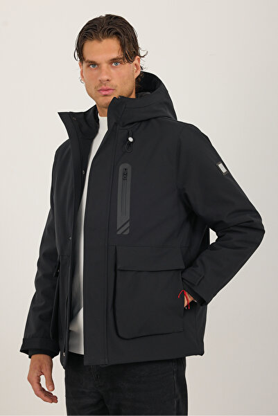 Bossago Men's Black Water and Wind Resistant Fur Lined Hooded Large Pocket Zi...