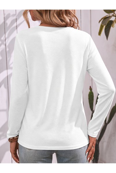 Deocept Mix Printed Women's Cotton Long Sleeve V-Neck T-Shirt