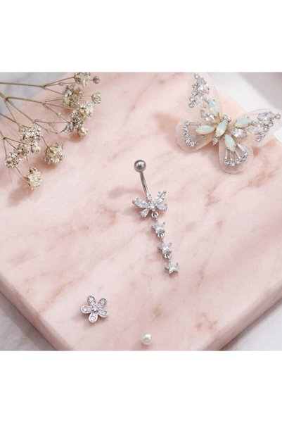 Simge Gümüş 925 Ayar Gümüş Kelebek ve Yıldız Figürlü Göbek Piercing Ebatı3 cm