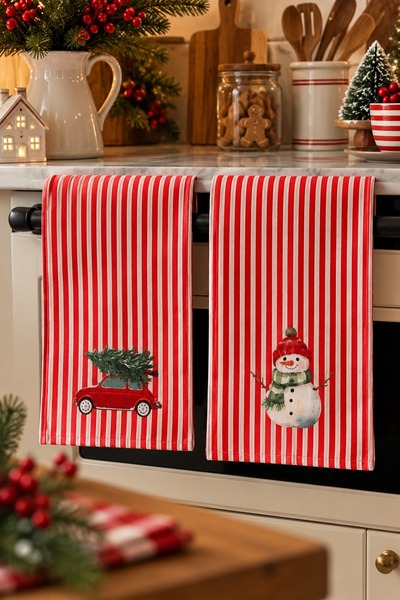 RahanDesign Christmas Themed Kitchen Towel Set of 2 – Snowman and Christmas C...