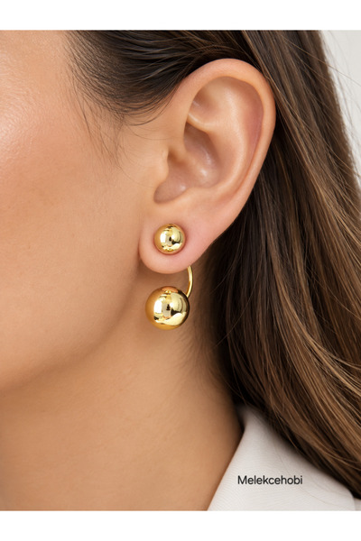 XUPING JEWELRY Melekcehobi Xuping 14K Altın Kaplama Çift Taraflı Top Küpe