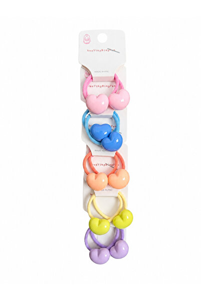 Kalp Figürlü Karışık Pastel Renk 3 Çift Lastik Toka