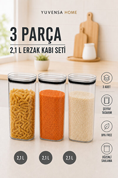 Yuvensa Home 2,1 L Kapaklı Erzak Saklama Kabı Seti 3'lü – Mutfak Düzenleyici ...