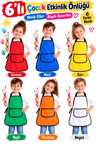 Leiste 6Pcs Liquid-Proof Kids Apron with Pockets Painting Activity Apron Set ...