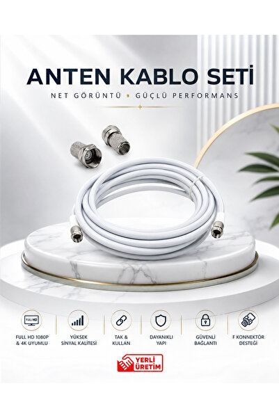 Derwell 10 Metre 4K Full HD Koaksiyel TV Uydu Anten Kablosu Seti - Güçlü Sinyal Aktarımlı Dayanıklı Televizyon Kablosu - Lnb Alıcı Uyumlu Yüksek Kalite Beyaz