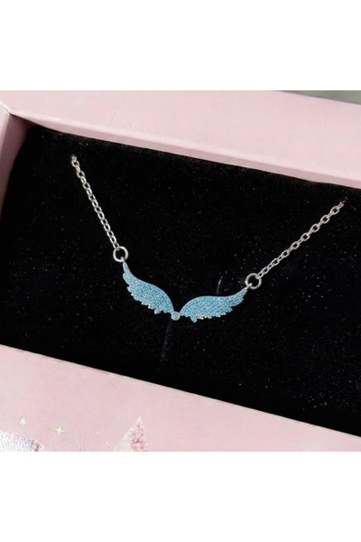Heda Jewelry Blue Angel Wings Kolye - Çelik Mavi Melek Kanadı Kolye