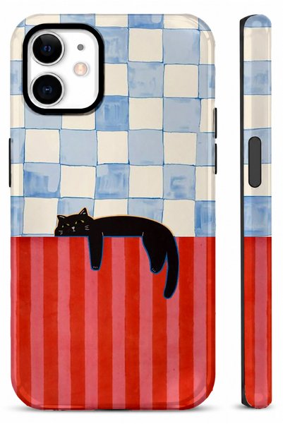 EDELFU iPhone 11 Compatible - Sleepy Black Cat Double Layer Cover, Glossy Sur...