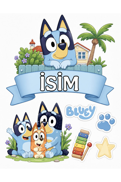 telaşe memuru İSİMLİ - Bluey Yenilebilir Pasta Süsü - Bluey Pasta Resmi ve Ba...