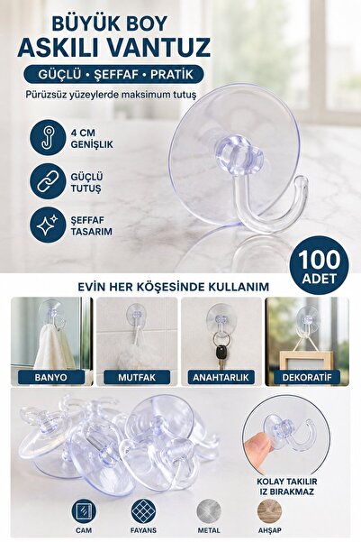 Dünya Magnet Large Size Hanging Suction Cup, 100 Pcs 4cm Clear Plastic Kiss S...