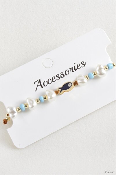 ZERO LAND Ilkestor Fish Pearl Beads Macrame Cord (225435) Bracelet Blue