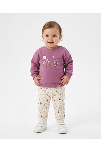Ege Bebek Baby Girl Winter 3-Yarn Threaded Floral Embroidered Stylish Baby Se...