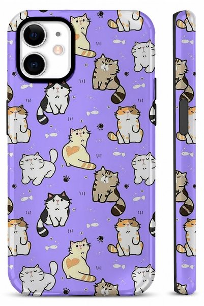 EDELFU iPhone 11 Compatible - Cartoon Cats Double Layer Cover, Shiny Surface ...