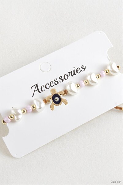 ZERO LAND Ilkestor Turtle Bead Pearl Macrame Rope Bracelet (225311) Pink