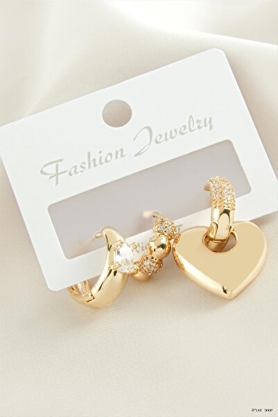 ZERO LAND Ilkestor 3 Pieces Heart Zircon Stone (231323) Earrings Yellow