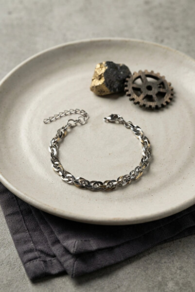 ARMÜZ 316L Steel Silver Color Rope Chain Model Men's Bracelet