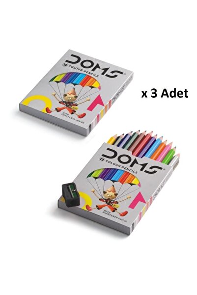 doms قلم تلوين جاف 12 لون نصف الحجم × 3 قطع