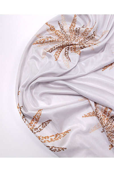 Kumaş Parça Beige with Orange Khaki Floral Pattern Thin, Stretchy, Shiny Jers...