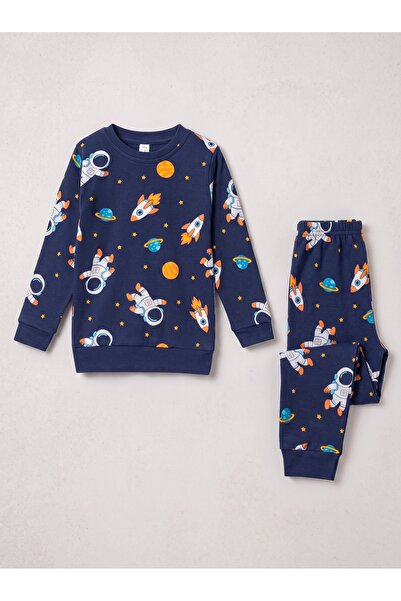 AyCaTa Erkek Çocuk Astronot Baskılı Lacivert Uzun Kollu Pijama Takımı