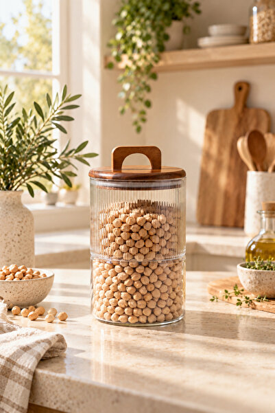 welcomein 1600 ml Acacia Lid Borosilicate Glass Jar – Transparent Kitchen Sto...