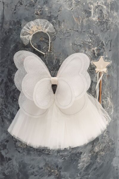 DUCA KIDS Handmade Butterfly Winged Tutu Skirt 4-Piece Birthday Set