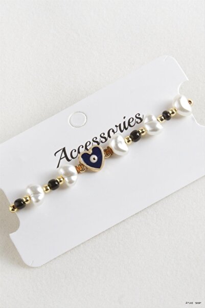 ZERO LAND Ilkestor Heart Beads Pearl Macrame Cord (225352) Bracelet Black