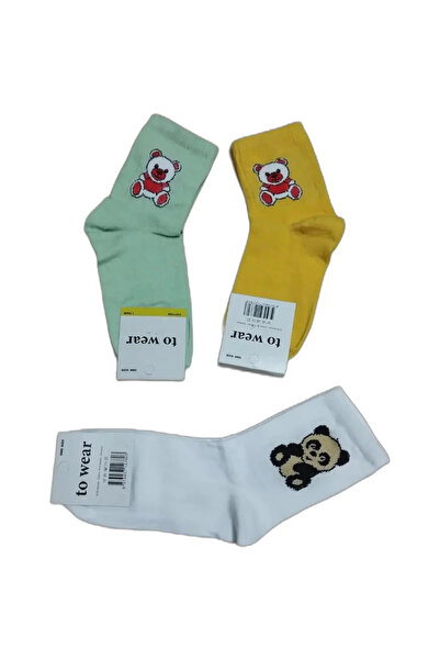 EfemİcGiyim Teddy Bear Patterned College Socks 3-Pack 3 Pairs