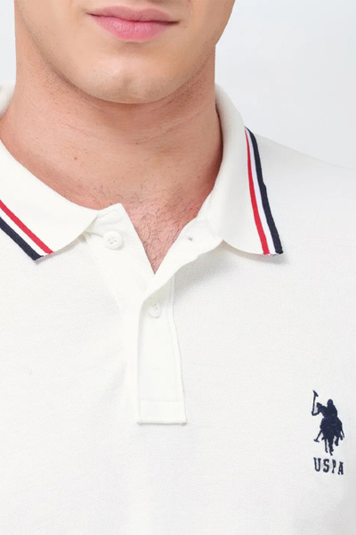 U.S. Polo Assn. Mens White Solid Regular Fit Cotton Polo Tshirt