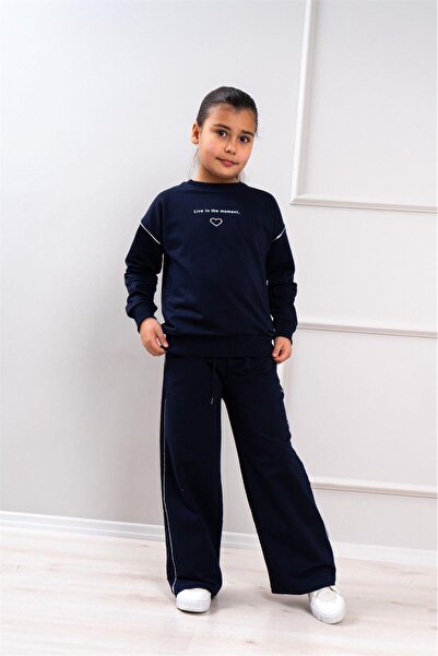 LOFİ KİDS Girl's Letter Printed Comfortable Fit Wide Leg 2-Piece Tracksuit Se...