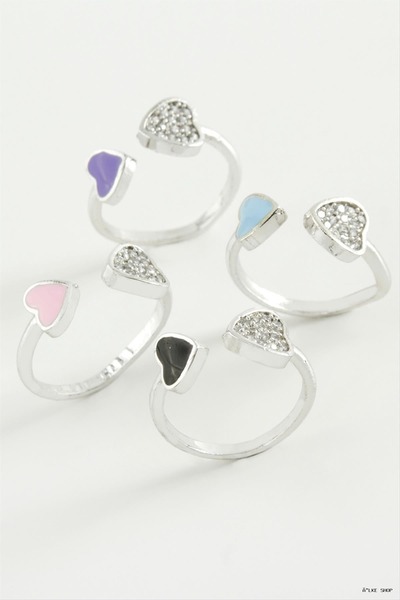 ZERO LAND Ilkestor Heart Stone Enamel Joint Ring (03333) Silver Color