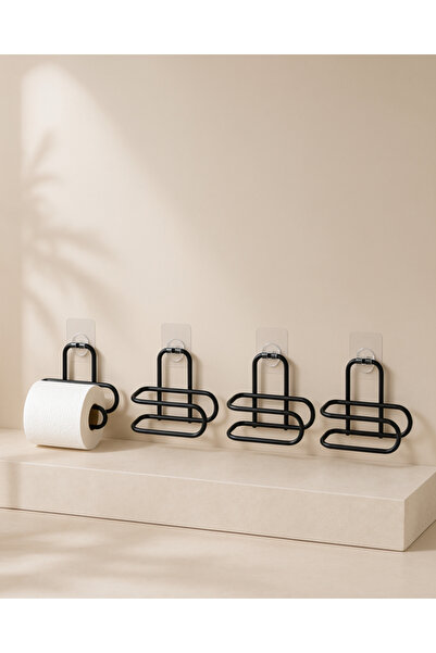 Generic Brand 4 Pieces of Adhesive Toilet Paper Hanger Black Metal Wall Mount...