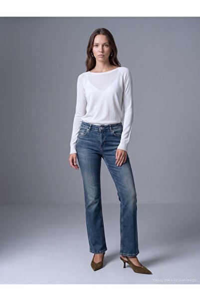 Dilvin 72353 Blugi flare din lycra cu talie joasă-Tint