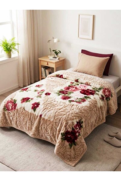 TEK KİŞİLİK GÜL DESENLİ YUMUŞAK DOKULU BATTANİYE ÇİÇEK DENLİ TEK KİŞİLİK PELUŞ BATTANİYE