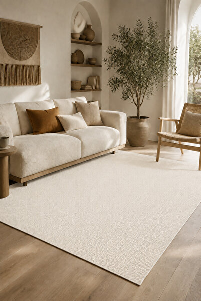 ECOSER Yıkanabilir Kaymaz Tabanlı Temizlenebilir Jut Lux Kemik Sisal Halı Sal...