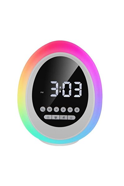 pazariz Çalar Saatli Bluetooth Hoparlör, RGB LED Gece Lambası, FM Radyo, Zamanlayıcı, Dokunmatik ve Ayarlanabilir Işık, USB Şarjlı Dijital Alarm Saati P13