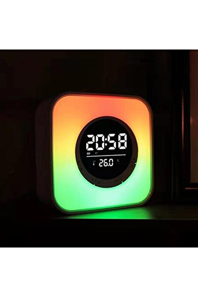pazariz RGB LED Bluetooth Hoparlörlü Dijital Masa Saati, Çalar Saat, Gece Lambası, Termometre, Ambiyans Işığı ve Kablosuz Şarj Destekli Çok Fonksiyonlu Akıllı Saat P10